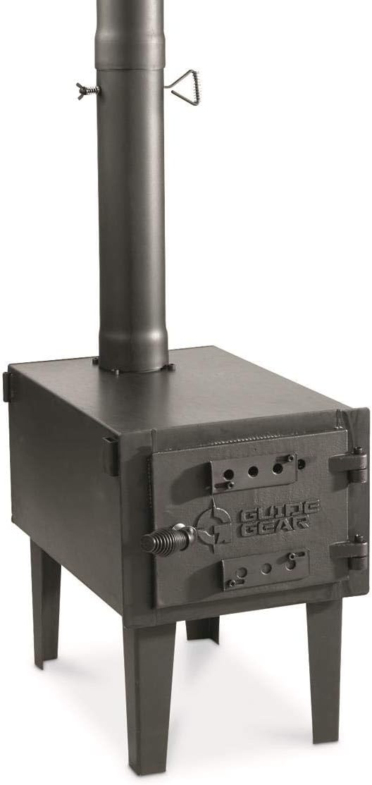 Guide Gear Outdoor Wood Burning Stove; Portable with Chimney Pipe for Cooking and Camping