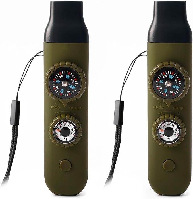 Emergency Survival Safety Whistle,Whistle for Kids with Lanyard,Compass,Thermometer,Ideal for Kayaking, Boating, Hiking, Camping, Climbing
