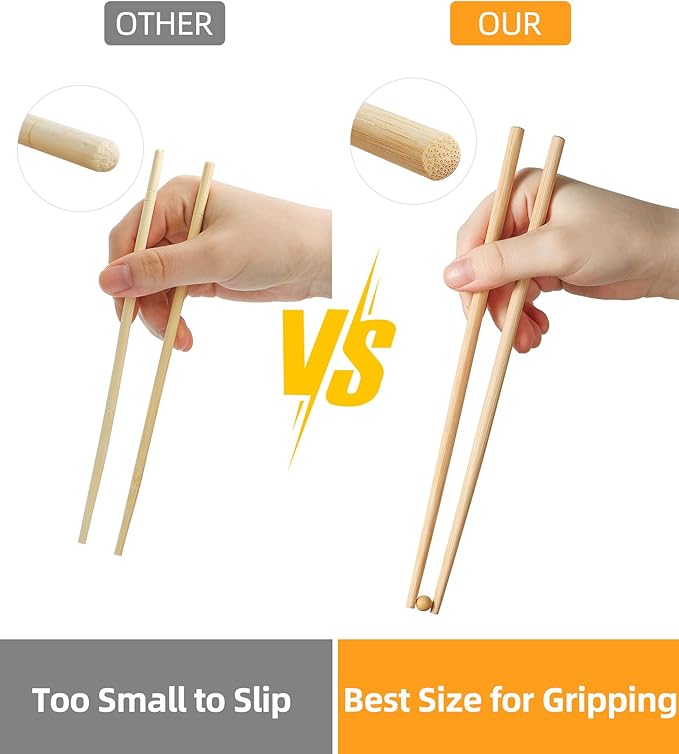 200Pairs Bamboo Chopsticks Disposable | Individually Wrapped | Bulk | Separated | Round | Premium Quality-(9.45in)