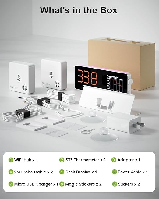 WiFi Freezer Thermometer Alarm with Digital Monitor Hub, App and Email Alerts, 2-Year Data Export, 2 Remote Temperature Sensors for Refrigerator, Fridge, Freezer