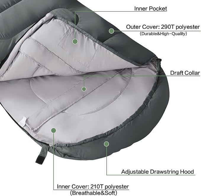 Sleeping Bag,3-4 Seasons Warm Cold Weather Lightweight, Portable, Waterproof Compression Sack Adults & Kids - Indoor & Outdoor Activities: Traveling, Camping, Backpacking, Hiking