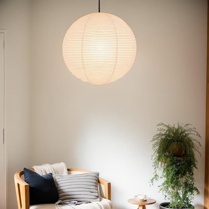 Paper Lamp Shade,50cm(19.69") Pendant Lamp Shade Round Large Paper Lantern Hanging Light Rice Paper Lantern Lampshade for Living Room Bedroom Dining Room Kids (White)