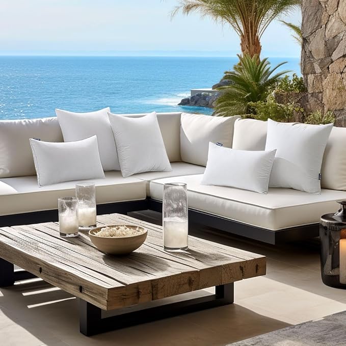 MIULEE Pack of 2 22x22 Inch Outdoor Pillow Inserts Waterproof Decorative Throw Pillow Insert, Square Lumbar Garden Pillow Form for Patio Sofa Couch
