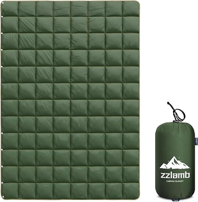 zzlamb Camping Blanket, Compact Lightweight Soft Puffy Blanket Water-Repellent, Packable Warm Quilt Down Alternative Picnic Hiking Backpacking Beach Travel RV Airplane Couch Car