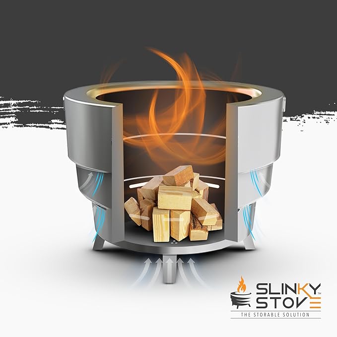 Smokeless Fire Pit for Outdoor Wood-Burning – Portable, Compact & Foldable Design for Camping, Bonfires, Tiny Cabin, Ventless Burn, Solo Pits, and Backyard Use – Stainless Steel, 17-Inch Slinky Stove