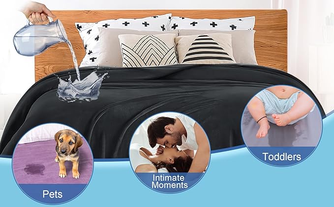 Waterproof Blanket for Bed - Reversible Splash Blanket, Water Proof, Spill-Proof, Leakproof & Water Resistant, Double-Sided Flannel (Passion Red & Midnight Black, 60x80)