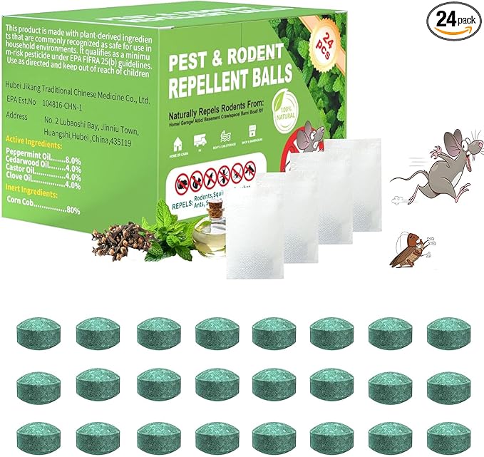 γππ’π π‘π₯π² πππππππ’π―πγ Mouse Repellent Pouches,Rodent Repellent Balls with Natural Peppermint Oil Long-Lasting Indoor & Outdoor Use β Gentle for Use Around Family & Pets-24 Pcs