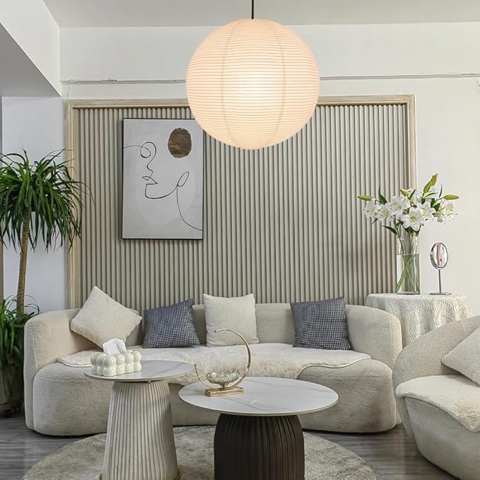 Paper Lamp Shade,50cm(19.69") Pendant Lamp Shade Round Large Paper Lantern Hanging Light Rice Paper Lantern Lampshade for Living Room Bedroom Dining Room Kids (White)