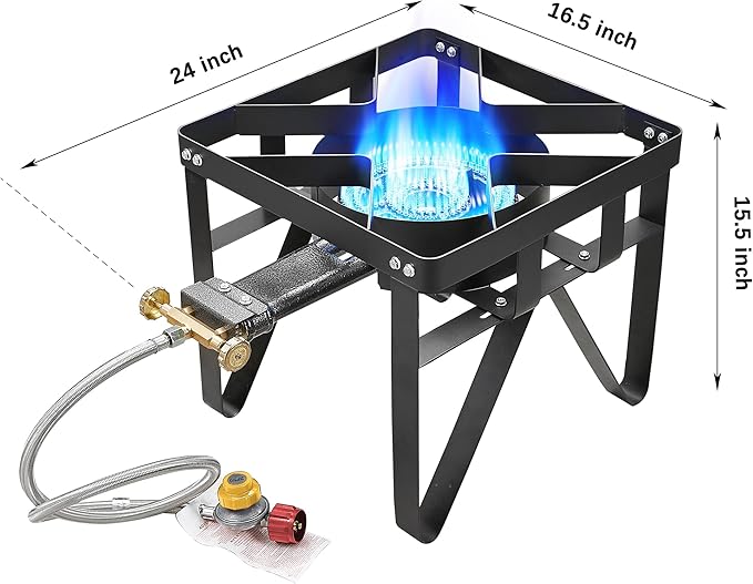 Vivicreate 185000 BTU High Pressure Propane Burner Outdoor Gas Stove Single Burner Cooktop for Turkey Fryer Seafood Boil Brewing BBQ Camping Stove Estufa de Gas Portátil Fogón de Gas 2 valve