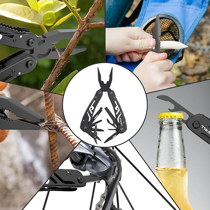 26-in-1 Multitool,Professional Stainless Steel Multi Tools ,Multitool Pliers Pliers Pocket Knife with Heavy Duty Screwdriver Sleeve, Replaceable Bits Multitools for Outdoor, (black)
