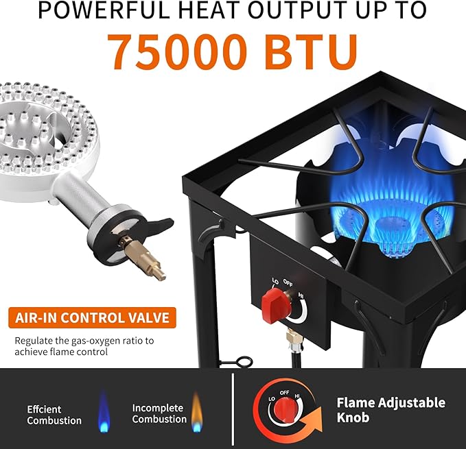 SKOK 1 Burner Propane Stove - Portable Camping Stove with 75,000 High Efficiency Propane Burner,Outdoor Stove for Camping, Backyard, Picnic