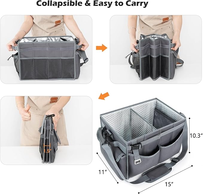 Large Grill Caddy with Paper Towel Holder β Collapsible BBQ Organizer for Camping, Tailgating, RV, Boating β Grilling Gifts for Men β Griddle Tote Bag with Shoulder Strap β Outdoor Essentials