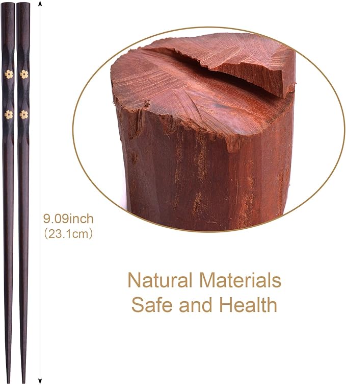 5 Pairs Chopsticks Wooden, Glamfields Reusable Chop sticks, Non-slip Japanese Style gift set