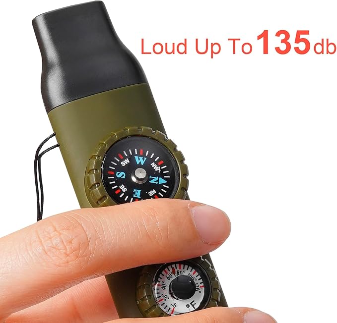 Emergency Survival Safety Whistle,Whistle for Kids with Lanyard,Compass,Thermometer,Ideal for Kayaking, Boating, Hiking, Camping, Climbing