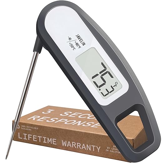 Lavatools Javelinยฎ Ultra-Fast 2-Second Digital Instant Read Meat Thermometer for Grill and Cooking, 2.75" Probe, Compact Foldable Design, Large Display, IP65 Water Resistant, NSF Certified โ Sesame