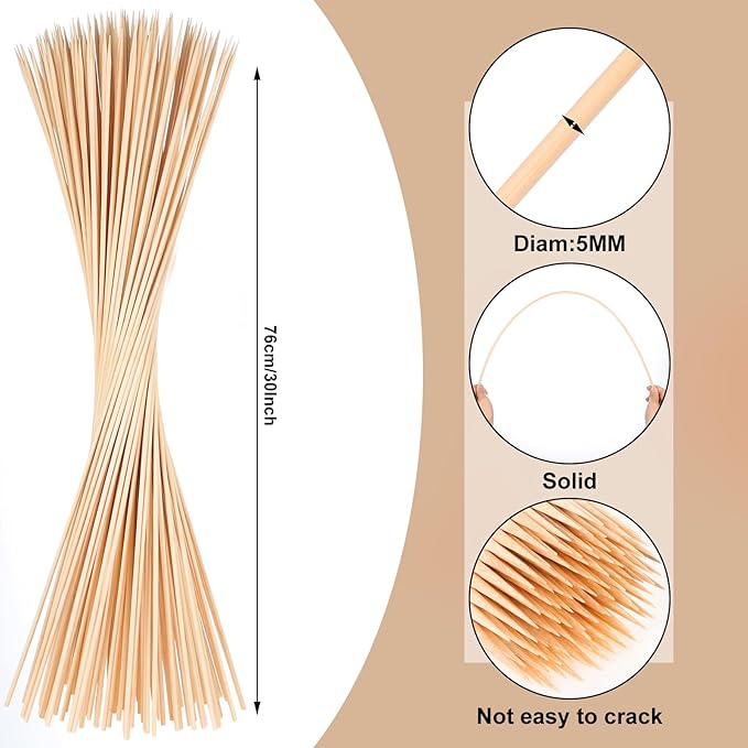 70PCS Marshmallow Roasting Sticks,30 Inch Marshmallow Sticks for Fire Pit 5mm Thick Bamboo Skewers for Smores Roaster Barbecue Campfire,Weddings and Plant Stakes