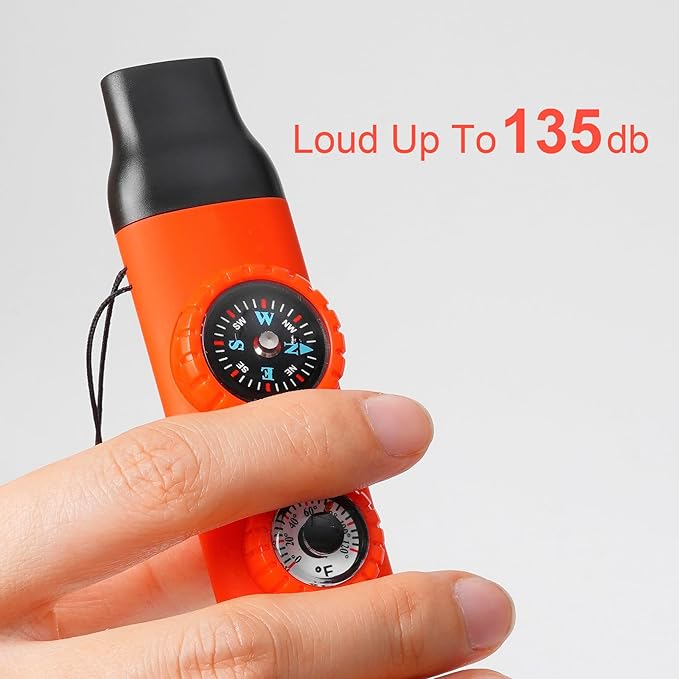Emergency Survival Safety Whistle,Whistle for Kids with Lanyard,Compass,Thermometer,Ideal for Kayaking, Boating, Hiking, Camping, Climbing