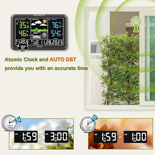 DreamSky Weather Station Indoor Outdoor Thermometer Wireless with Digital Atomic Clock for Home, Large Display with Adjustable Backlight, USB Port, Inside Outside Temperature Humidity Monitor