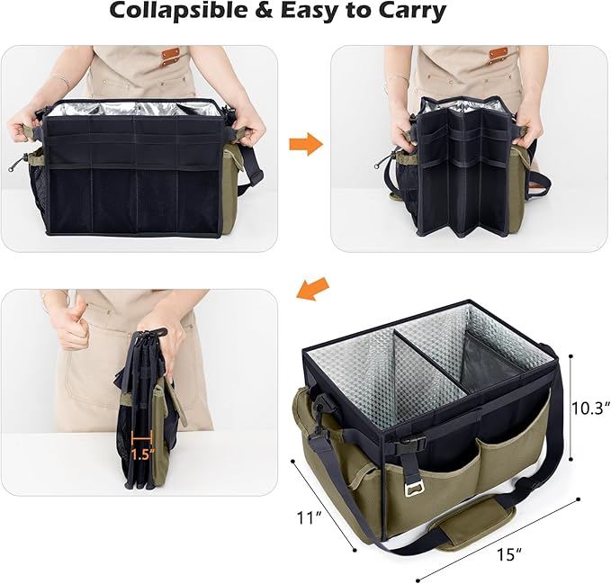 Large Grill Caddy with Paper Towel Holder β Collapsible BBQ Organizer for Camping, Tailgating, RV, Boating β Grilling Gifts for Men β Griddle Tote Bag with Shoulder Strap β Outdoor Essentials