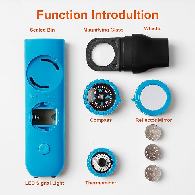 Emergency Survival Safety Whistle,Whistle for Kids with Lanyard,Compass,Thermometer,Ideal for Kayaking, Boating, Hiking, Camping, Climbing