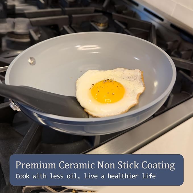 3.5qt Nonstick Ceramic Sauce Pan with Lid (8.19") Even Heat Distribution, Non Toxic & PFAS Free Healthy Cooking Pot for All Stovetops (Induction/Gas/Electric), Oven Safe 500ยฐF, Fusion Red