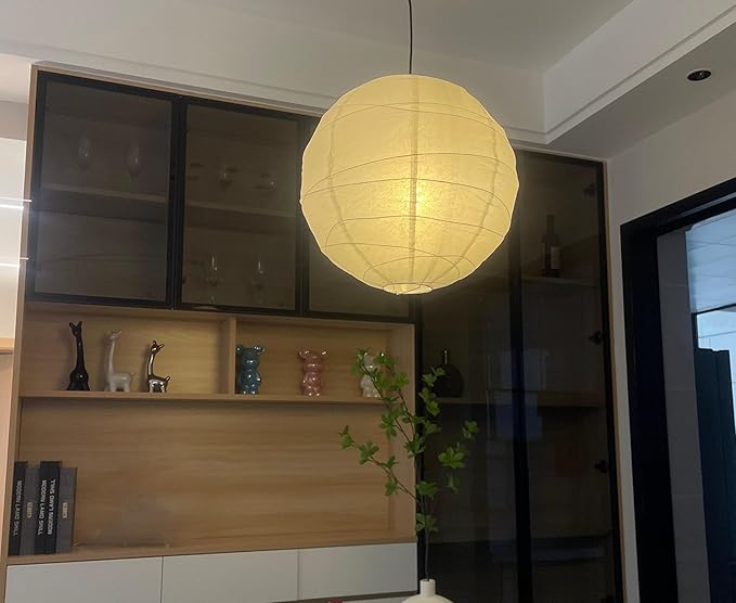 (19.69'') Spheroidal Large Round Paper Lantern Lamp,White Irregular Hanging Lanterns Shades,Japanese Lantern Vintage Rice Paper Pendant Lamp Shades
