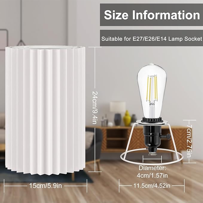 White Pleated Lamp Shades,Fabric Lampshades Cloth, Lamp Shades for Floor Lamps,Long Lamp Cover Replacement for Living Room (White Small -2Pack)