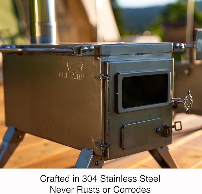 Winnerwell Nomad Medium Tent Stove | Tiny Portable Wood Burning Stove for Tents, Shelters, and Camping | 800 Cubic Inch Firebox | Precision Stainless Steel Construction | Includes Chimney Pipe