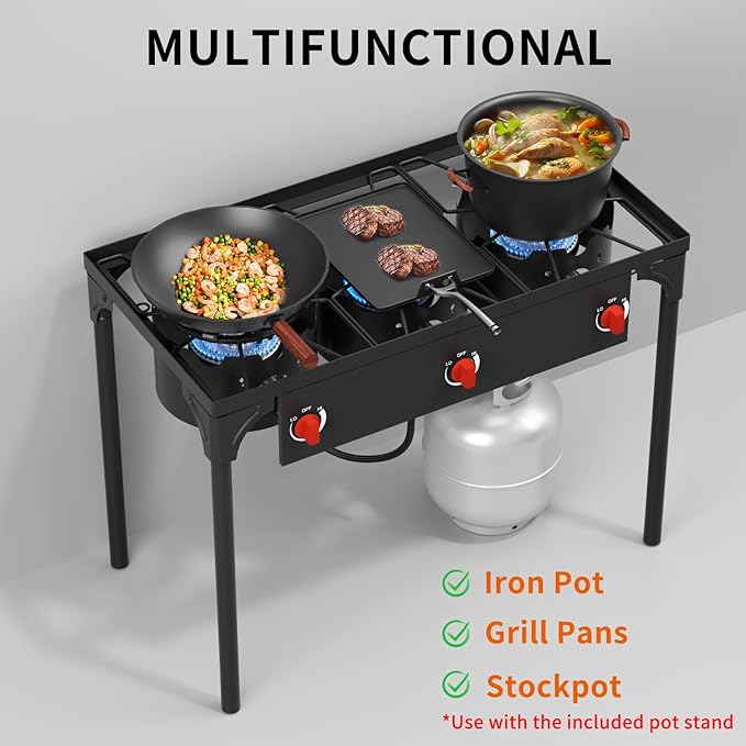SKOK 3 Burner Propane Stove - Portable Camping Stove with 225,000 High Efficiency Propane Burner,Outdoor Stove for Camping, Backyard, Picnic