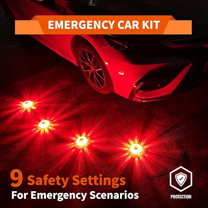 3 Pack of LED Emergency Car Kit Flashing Warning Lights Roadside Security for Vehicle Truck Boats with Hook, Amber Safety Flares Warning Lights Disc Magnet (Battery Not Included)