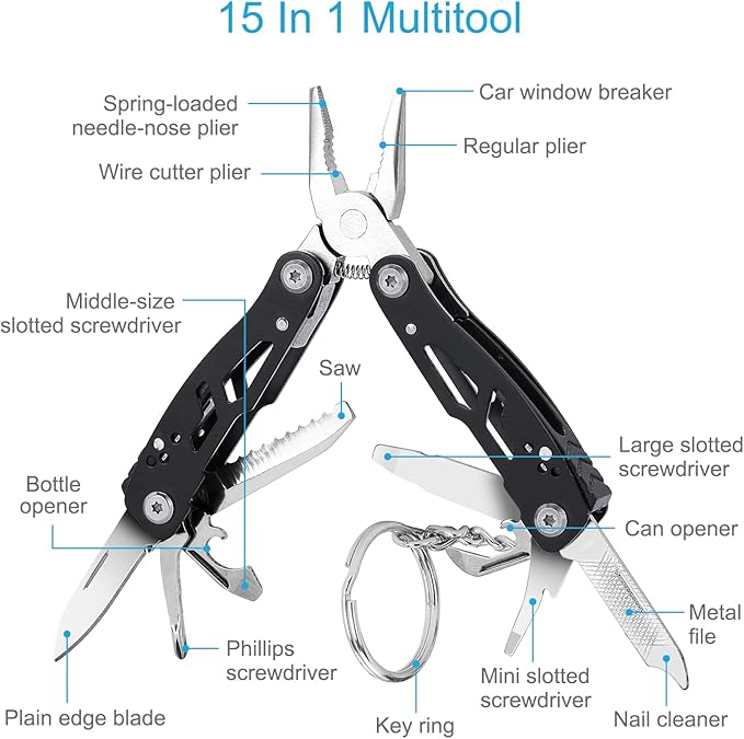 2PCS Bovgero Mini Multitool Pliers 15 in 1, Handmade Multi Tool Plier, Premium Keychain Multitool, Small Multi-tool, Birthday Father’s Day Gift for Men Him Husband Boyfriend Father Handyman