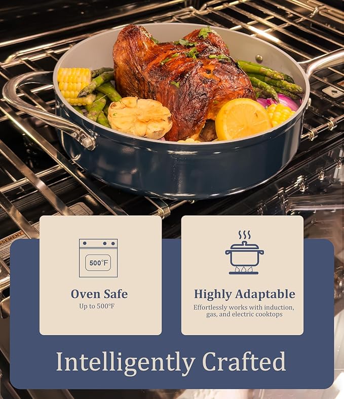 3.5qt Nonstick Ceramic Sauce Pan with Lid (8.19") Even Heat Distribution, Non Toxic & PFAS Free Healthy Cooking Pot for All Stovetops (Induction/Gas/Electric), Oven Safe 500ยฐF, Fusion Red