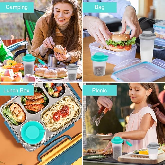 Sophico Small Salt and Pepper Shakers Set with Moisture Proof Sinlicone Lids, 4.5oz Mini Spice Shaker to go for Camping Travel Picnic Lunch Boxes (Mint & Grey, Medium & Large)