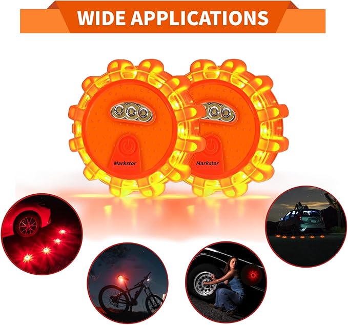 3 Pack of LED Emergency Car Kit Flashing Warning Lights Roadside Security for Vehicle Truck Boats with Hook, Amber Safety Flares Warning Lights Disc Magnet (Battery Not Included)