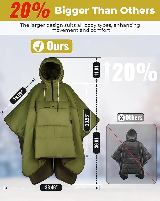 KingCamp Camping Wearable Hoodie Blanket Poncho Ultralight Sleeping Bag Adult, Outdoor Stadium Water-Repellent