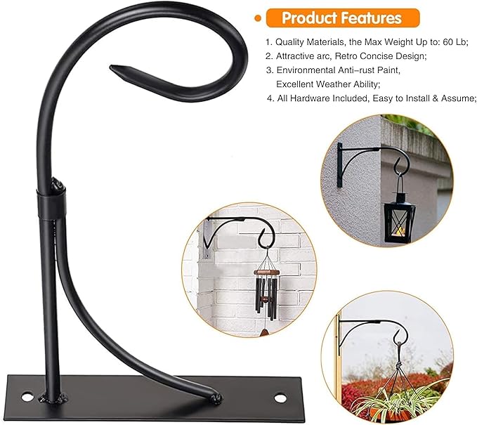 Wall Mount Hanging Plant Bracket, 2 Pack 11 Inches Plant Hook, Heavy Duty Rustic Decorative Metal Plant Hanger for Hanging Plant Flower Lantern Bird Feeder Wind Chimes