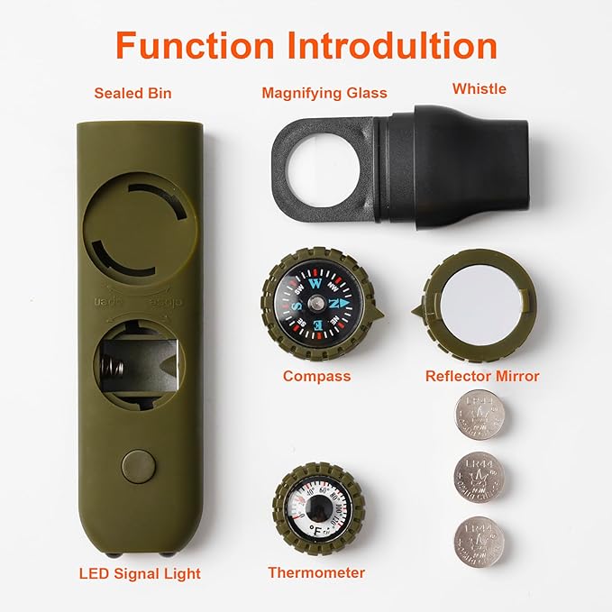 Emergency Survival Safety Whistle,Whistle for Kids with Lanyard,Compass,Thermometer,Ideal for Kayaking, Boating, Hiking, Camping, Climbing