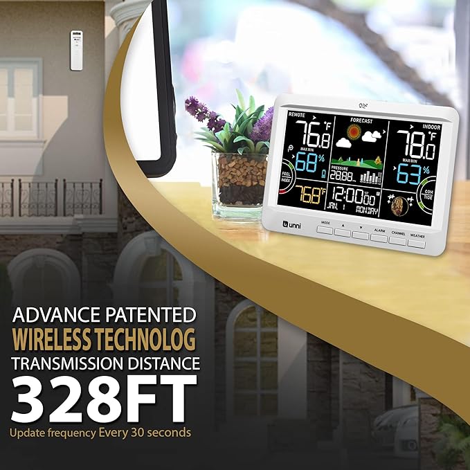 Weather Station Wireless Indoor Outdoor Thermometer with Heat Dew Mold, Thermometer Inside Outside Atomic Clock with Pressure White