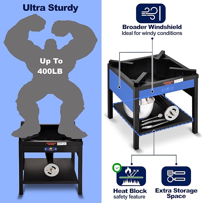 ARC Single Burner Propane Stove, 200,000BTU Cast Iron High Pressure Outdoor Propane Burner Cooker,16.5"Heavy Duty Square Stove, Great For Outdoor Cooking Turkey Fry,Seafood Boil,Homebrewing