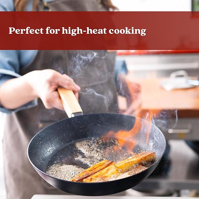 Alva Forest 4 Piece Seasoned Blue High Carbon Steel Pan Set Natural Nonstick Frying Pans Non Toxic PFAS PFOA PTFE Free Carbon Steel Frying Pans & Nonstick Wok Pan Safe for All Stovetops & BBQ