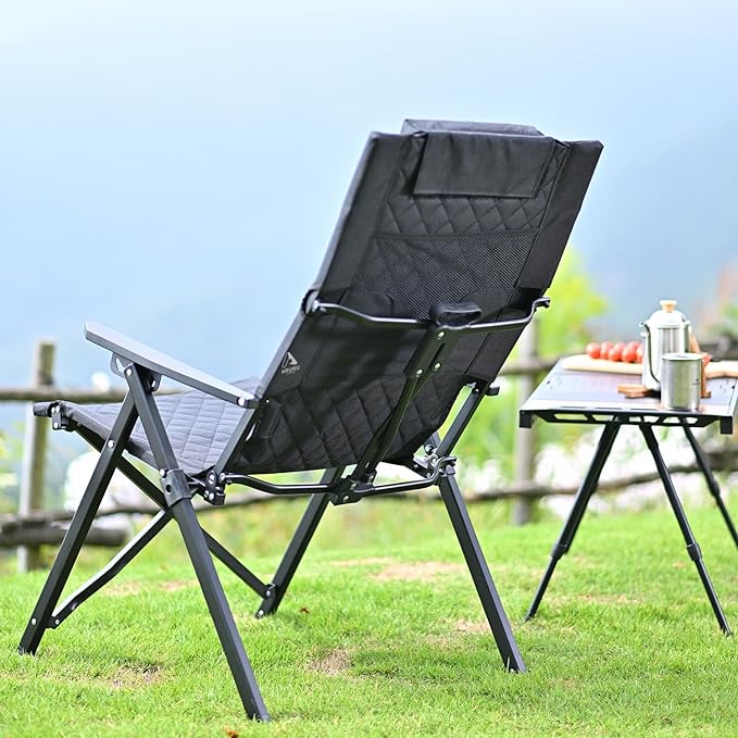 Reclining Camping Chair, Heavy Duty Folding Chairs with 4-Stage Adjustable High Back for Adults, Compact Foldable Outdoor Patio Reclining Chair with Storage Bag (Green)