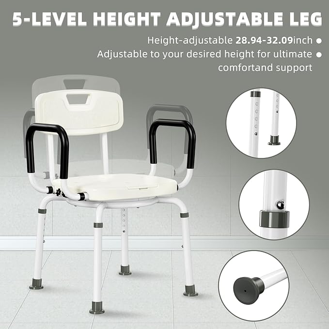 4 in 1 Bedside Commode for Seniors,Portable Toilet for Adults with Arms & Removable Bucket,Height Adjustable Commode Chair for Toilet,Swivel Shower Chair for Inside Shower for Handicapped, Adults