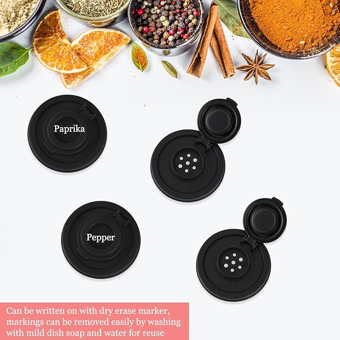 4 Pcs Salt and Pepper Shakers Set Mini Plastic Pepper Shaker with Lid Damp Proof Popcorn Containers Clear Spice Jars Salt Shaker for Travel Camping Picnic Lunch Dining Kitchen (Black, Small)