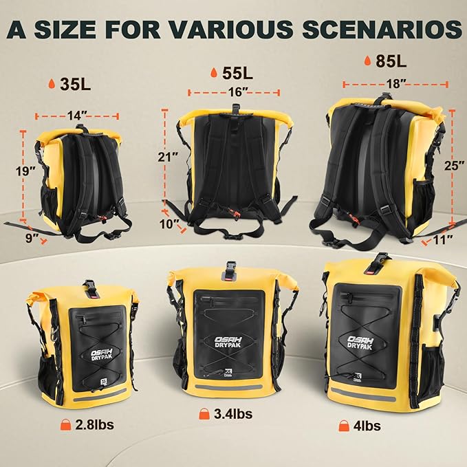 Waterproof Backpack Dry Bag 35L/55L/85L β Heavy Duty Roll-Top Hiking Backpack for Travel, Kayaking, Boating, Camping, Rafting and Fishing