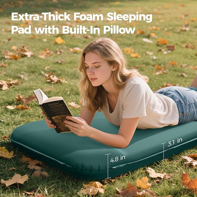 OGERY Self Inflating Sleeping Pad with Electric Pump, 3.15" Ultra-Thick Memory Foam Camping Pad, 4 Season Camping Mattress Pad with Built-in Pillow, Camping Essentials Gear for Tent Travel Car