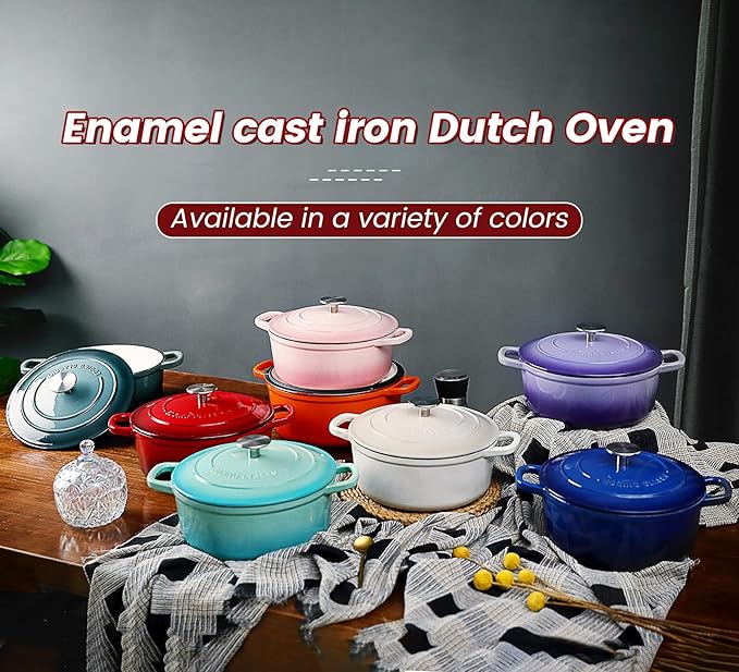 Enameled Cast Iron Covered Dutch Oven with Dual Handle, Dutch Ovens with Lid for Bread Baking, Safe to 500 degrees, 3.5 Quart, Slateblue