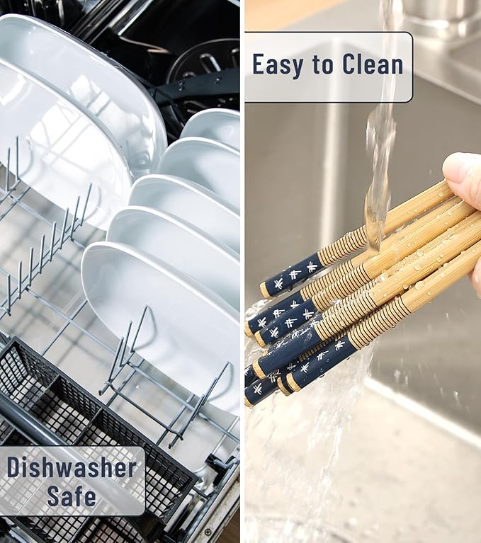 100 Pairs Bamboo Chopsticks Reusable | Dishwasher Safe | Durable | Separated | Bulk | Non slip | - (9.45in)