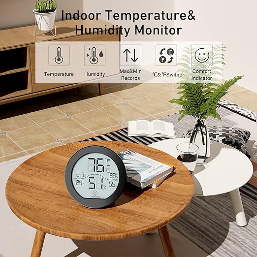 SECRUI Indoor Digital Hygrometer 3 Pack Room Thermometer and Humidity Gauge LCD with Max and Min Records (Black)