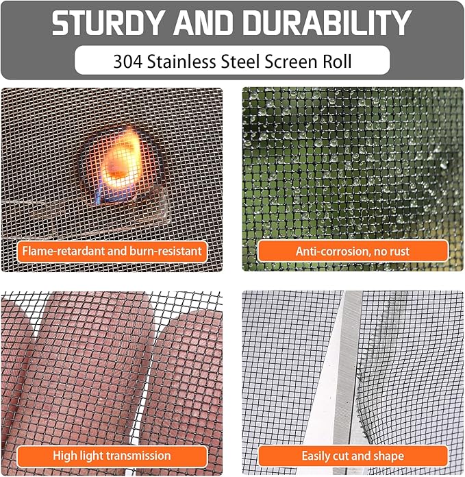 304 Sliver Stainless Steel Robust & Shielding Window Screen Replacement Mesh Screen, 36IN x 100FT, Perfect for Windows, Doors, Patios & Pets, Mosquito-Proof,Sturdy Screen Mesh Roll (20 Mesh)