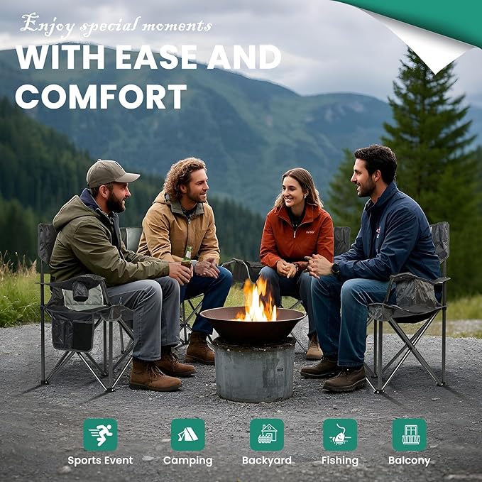 2 Pack Oversized Folding Camping Chair for Adults, Supports 500 LBS Camping Chairs, Outdoor Lawn Chairs for Adults, Portable Chairs for Camping, Beach, Fishing, Hiking, Gray